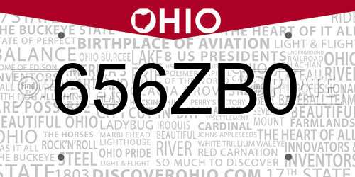 656ZB0 Ohio License Plate