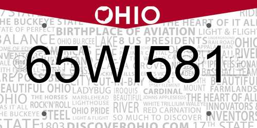 65WI581 Ohio License Plate