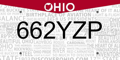 662YZP Ohio License Plate