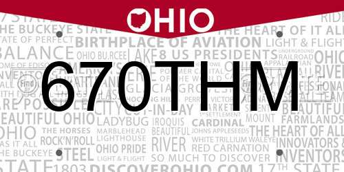 670THM Ohio License Plate