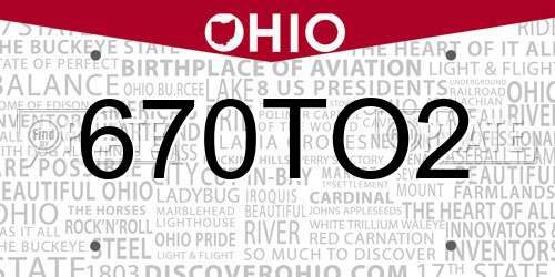 670TO2 Ohio License Plate