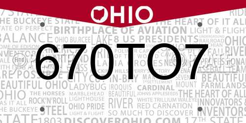 670TO7 Ohio License Plate