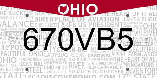 670VB5 Ohio License Plate