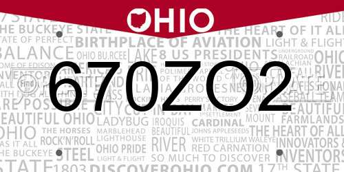 670ZO2 Ohio License Plate