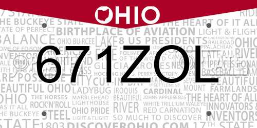 671ZOL Ohio License Plate