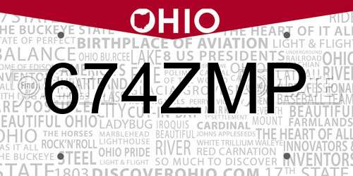 674ZMP Ohio License Plate