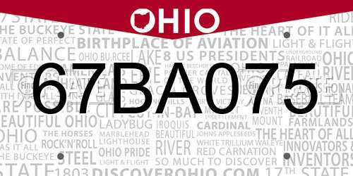 67BA075 Ohio License Plate