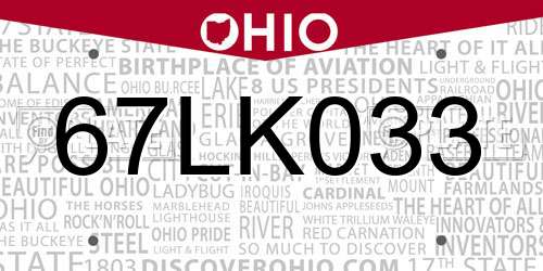 67LK033 Ohio License Plate