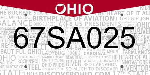 67SA025 Ohio License Plate