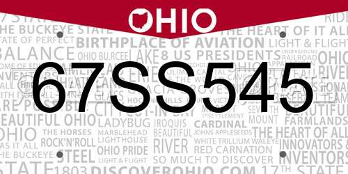 67SS545 Ohio License Plate