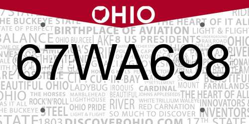 67WA698 Ohio License Plate