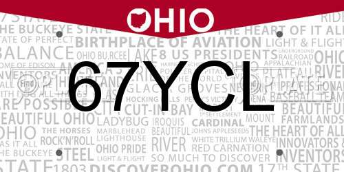 67YCL Ohio License Plate