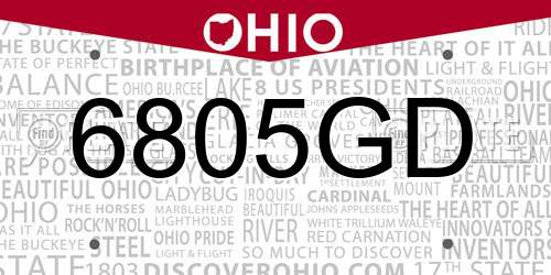 6805GD Ohio License Plate