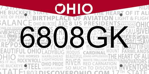 6808GK Ohio License Plate