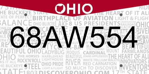 68AW554 Ohio License Plate