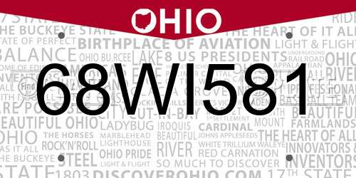 68WI581 Ohio License Plate