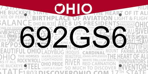 692GS6 Ohio License Plate