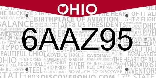 6AAZ95 Ohio License Plate