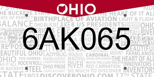 6AK065 Ohio License Plate