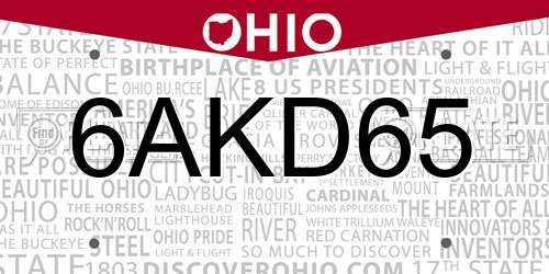 6AKD65 Ohio License Plate