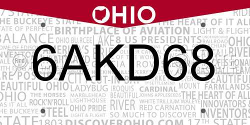 6AKD68 Ohio License Plate