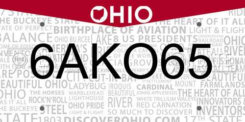 6AKO65 Ohio License Plate