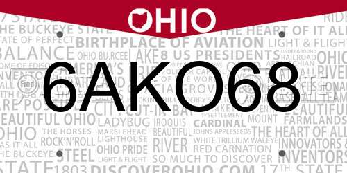 6AKO68 Ohio License Plate