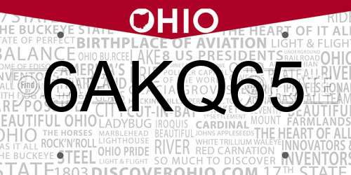 6AKQ65 Ohio License Plate
