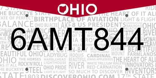 6AMT844 Ohio License Plate