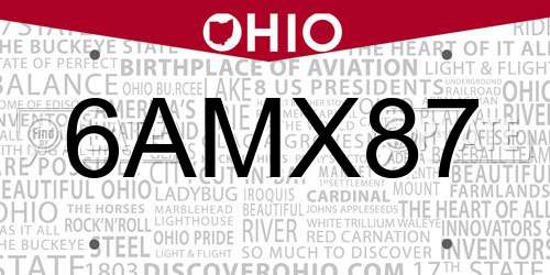 6AMX87 Ohio License Plate