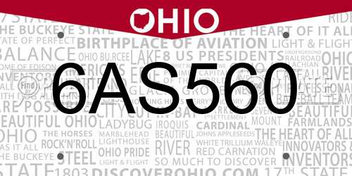 6AS560 Ohio License Plate