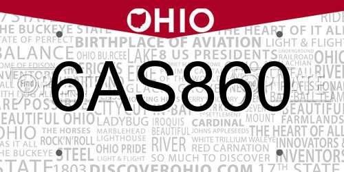6AS860 Ohio License Plate