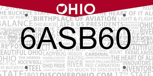6ASB60 Ohio License Plate
