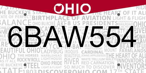 6BAW554 Ohio License Plate