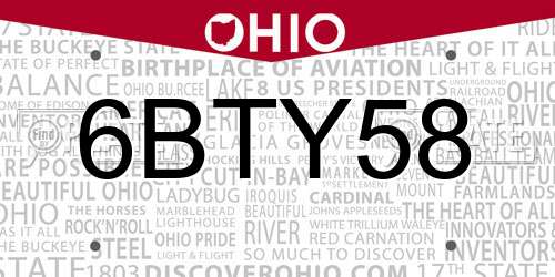 6BTY58 Ohio License Plate