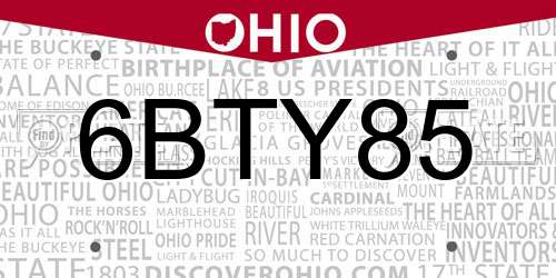 6BTY85 Ohio License Plate