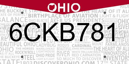 6CKB781 Ohio License Plate
