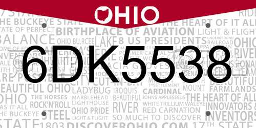 6DK5538 Ohio License Plate