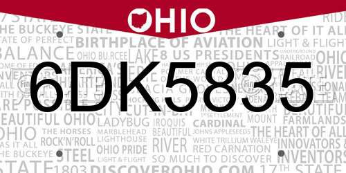 6DK5835 Ohio License Plate