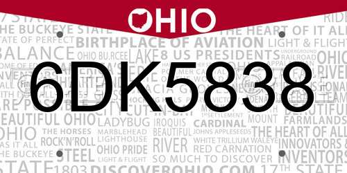 6DK5838 Ohio License Plate