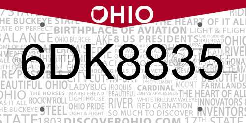 6DK8835 Ohio License Plate