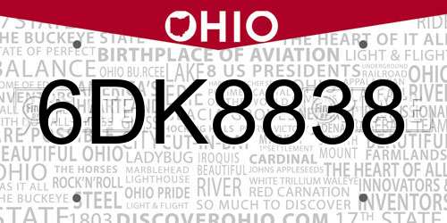 6DK8838 Ohio License Plate