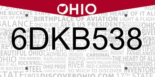 6DKB538 Ohio License Plate