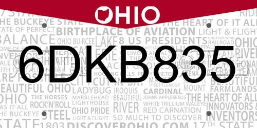 6DKB835 Ohio License Plate