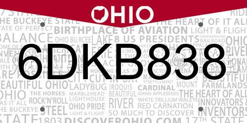 6DKB838 Ohio License Plate