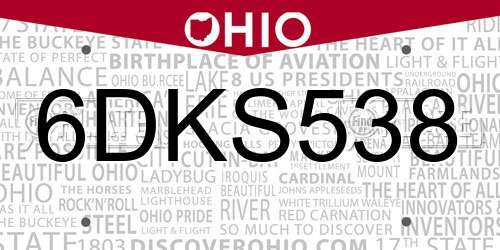 6DKS538 Ohio License Plate