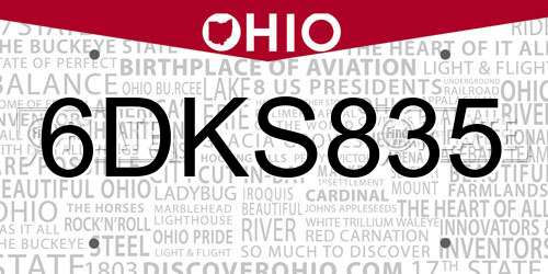 6DKS835 Ohio License Plate