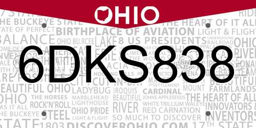 6DKS838 Ohio License Plate