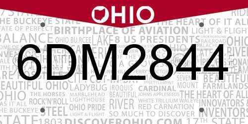 6DM2844 Ohio License Plate