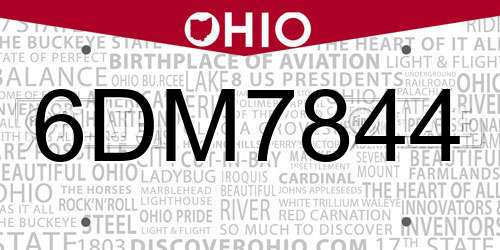 6DM7844 Ohio License Plate